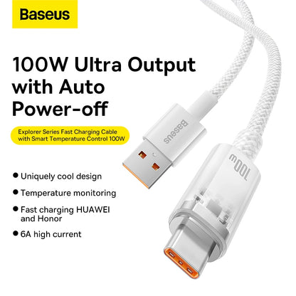 Cable Quick Charge USB-C Baseus Flash, 6A,1m - White - Saif Al Najmi Kw