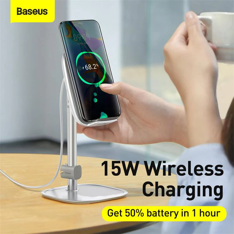 Baseus Desktop Wireless Charger Holder/Stand for Smartphone/Tablet (Youth Holder, Silver) - Saif Al Najmi Kw