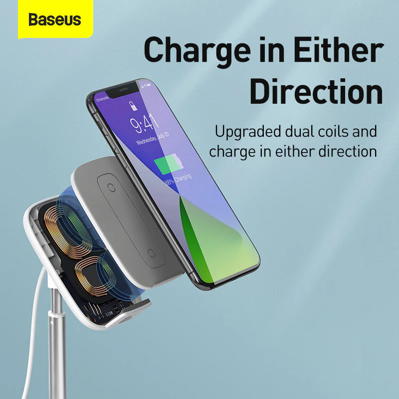 Baseus Desktop Wireless Charger Holder/Stand for Smartphone/Tablet (Youth Holder, Silver) - Saif Al Najmi Kw