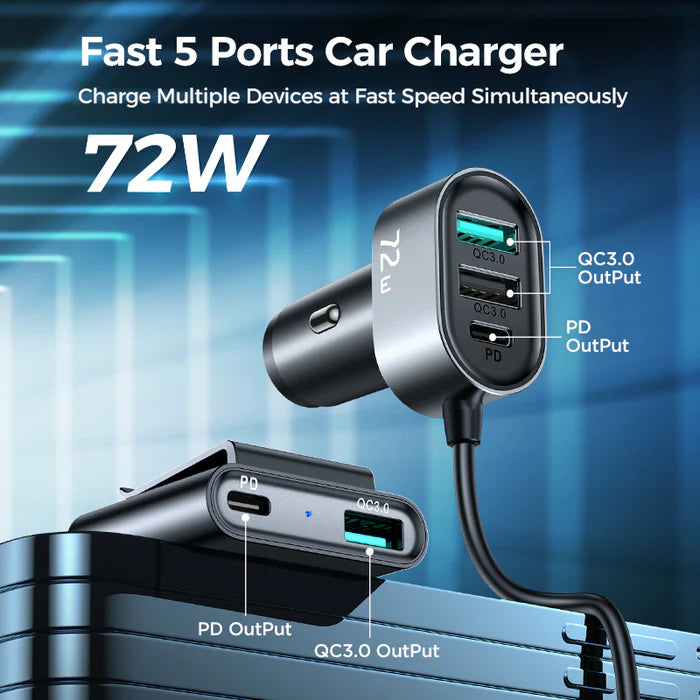 Joyroom 5 multi-port(2 PD + 3 QC3.0) fast car charger JR-CL05 - Saif Al Najmi Kw