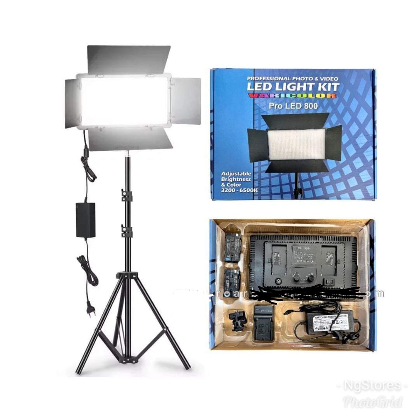 Big Professional LED 800 Light with Tripod Stand & Batteries - Adjustable Brightness & Color for Photography