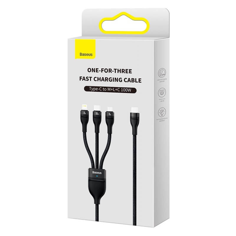 Baseus Flash Series Ⅱ One-For-Three Fast Charging Cable Type-C to M+L+C 100W