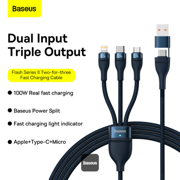 Baseus CASS03103 Flash Series II 100W Fast Charging Multi Cable 3 in 2 Cable 1.2M