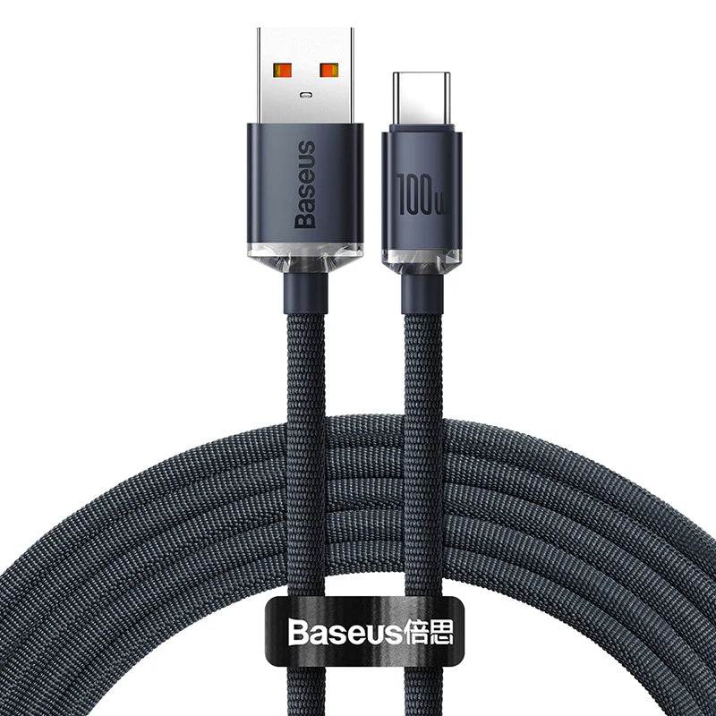 Baseus Crystal Shine Series cable USB cable for fast charging and data transfer USB Type A - USB Type C 100W 2m black (CAJY000501) - Saif Al Najmi Kw