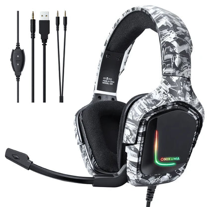 ONIKUMA K20 Wired Gaming Headset with Microphone & RGB Light - Clear Audio & Comfortable Design