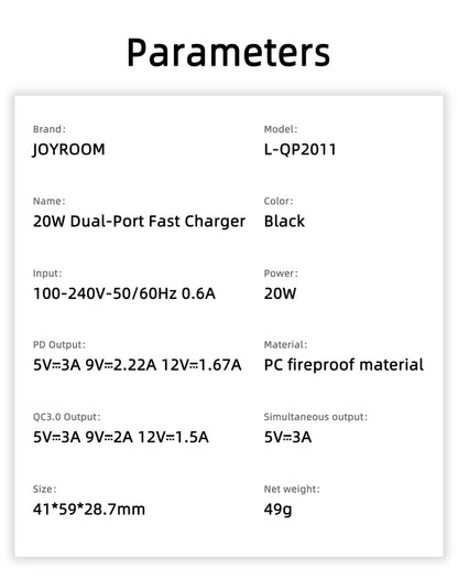 PD+QC 20W Mini intelligent fast charger L-QP2011 - Saif Al Najmi Kw