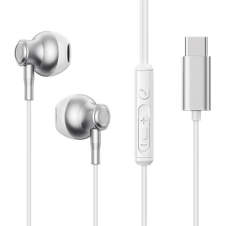 TYPE-C Series Half In-Ear Wired Earphones JR-EC07 - White - Saif Al Najmi Kw