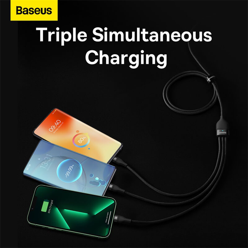 Baseus Flash Series Ⅱ One-For-Three Fast Charging Cable Type-C to M+L+C 100W