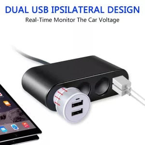 Earldom 120W Dual USB charger 4 in 1 Socket Black Car Phone Charger Lighter ET-CS2