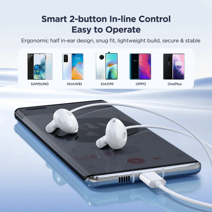 TYPE-C Series Half In-Ear Wired Earphones-White  JR-EC05 - Saif Al Najmi Kw