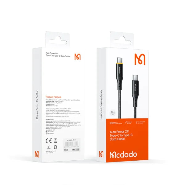 Mcdodo CA-3460 Nest Series 100W Type-C to Type-C PD Cable with Auto Power-Off - 1.2m - Saif Al Najmi Kw