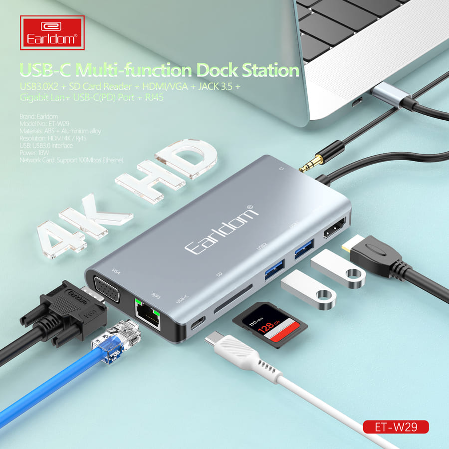 Earldom 8-in-1 USB Hub for laptops and desktops with 4K HDMI output
