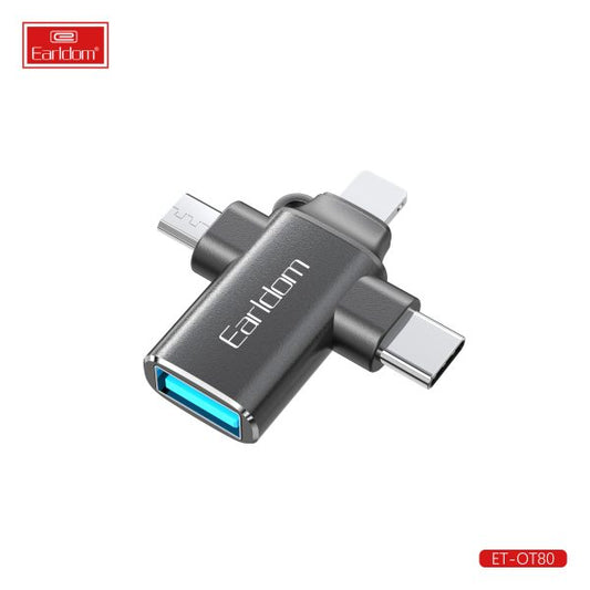 Earldom® 3in1 Converter USB 3.0 OTG to microUSB / Lightning / USB-C- Black OT80