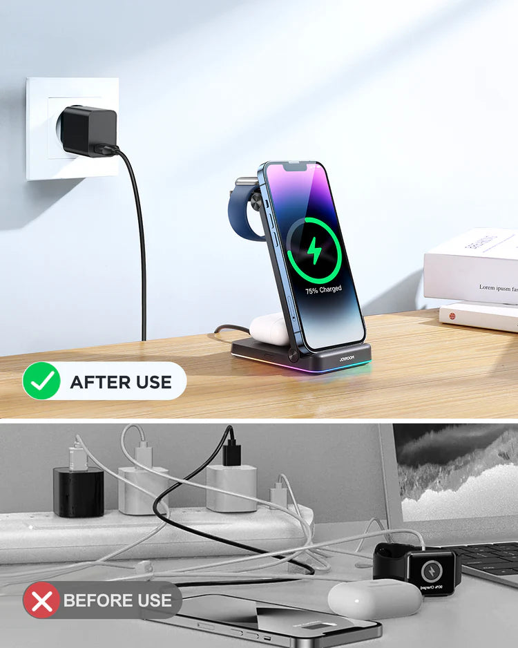 JOYROOM 3 in 1 Magnetic Charging Station for phone for watch for earphone JR-WQN01 - Saif Al Najmi Kw