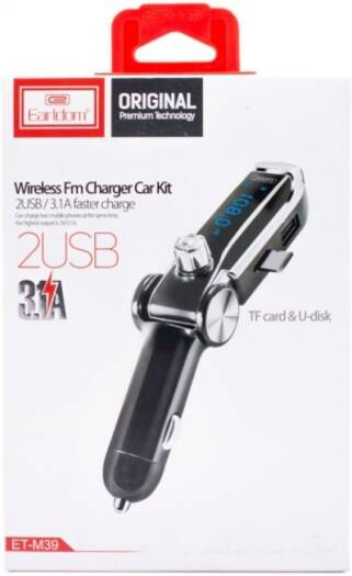 Earldom ET-M39 Bluetooth Lighter Charger Wireless FM Transmitter & Dual USB Fast Charger Car Kit