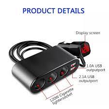 Earldom 120W Dual USB charger 4 in 1 Socket Black Car Phone Charger Lighter ET-CS2