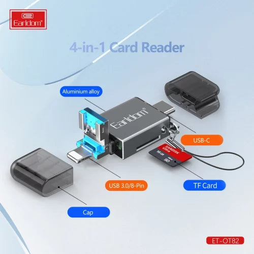 Earldom 4-in-1 Mini Aluminium USB3.0 Card Reader OT82