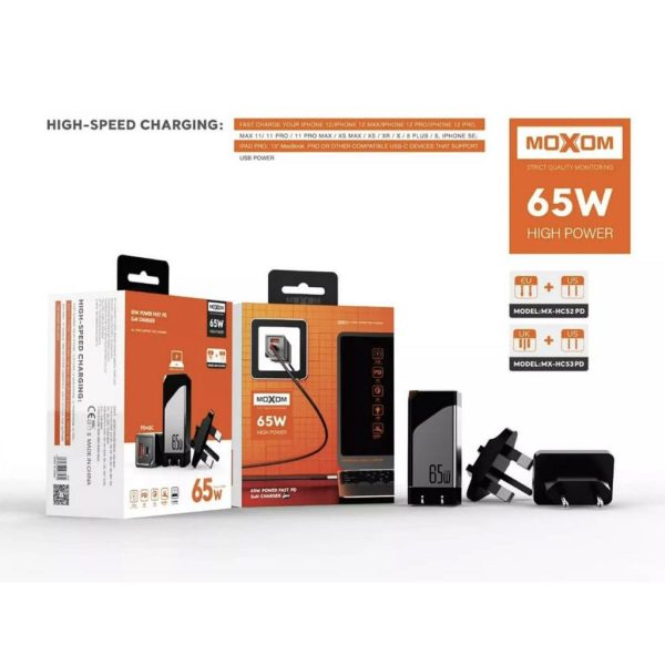 Moxom MX-HC53 PD GaN 65W Power Type-C Port + QC USB Port Fast Charge Wall Charger - Saif Al Najmi Kw