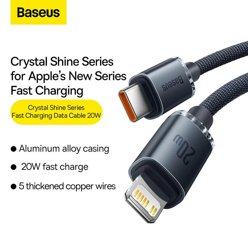 Baseus Crystal Shine Series 20W Fast Charging Type-C to Lightning For iPhone 1.2m Data Cable Black CAJY000201 - Saif Al Najmi Kw