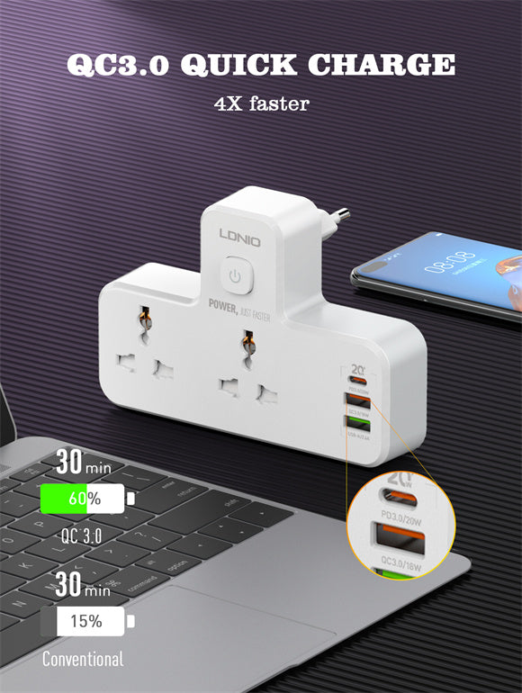 LDNIO 2 AC Outlets Portable Extension Power Socket SC2311 - Saif Al Najmi Kw