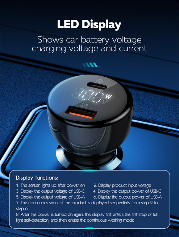 100W Dual USB Super Fast Car charger C101 - Saif Al Najmi Kw