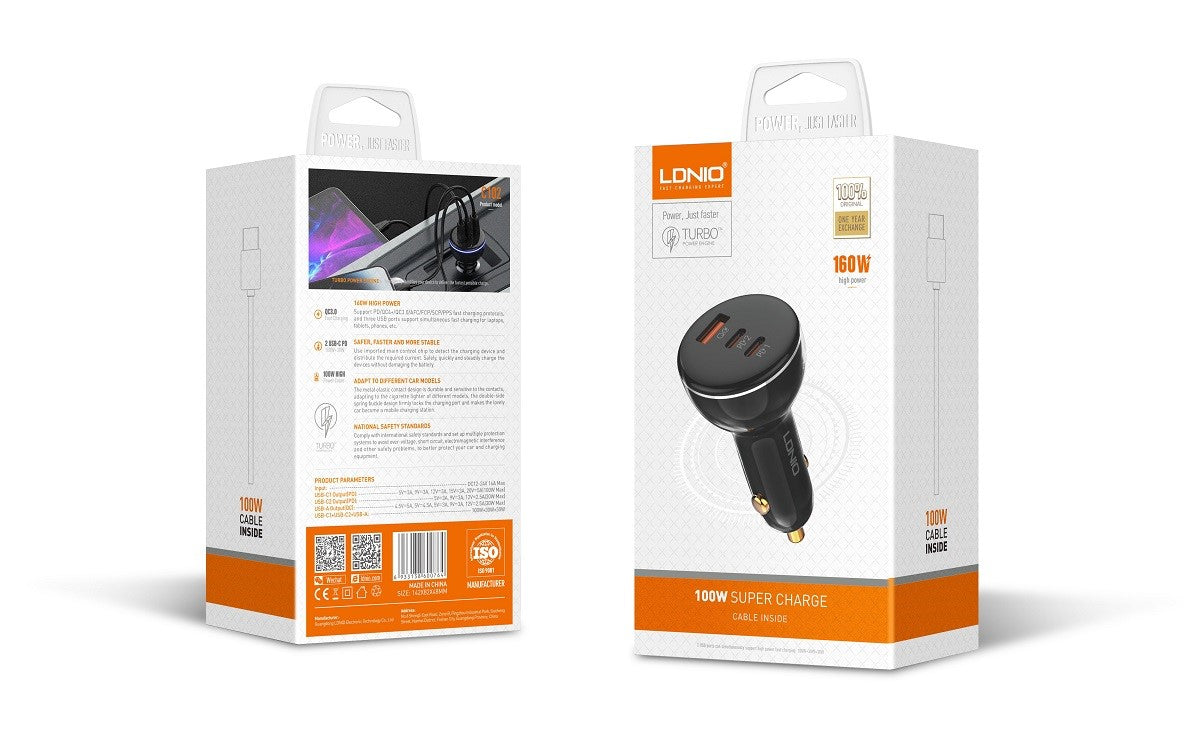 LDNIO 160W 3 USB Super Fast Car charger C102