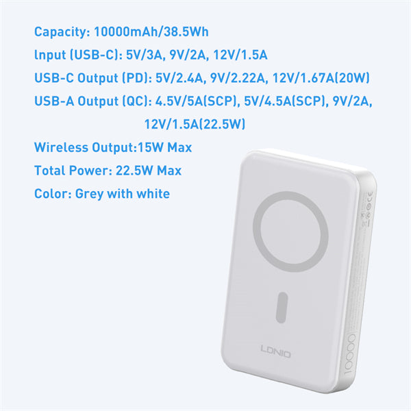 LDNIO 10000mAh Magnetic Wireless Power Bank PQ16