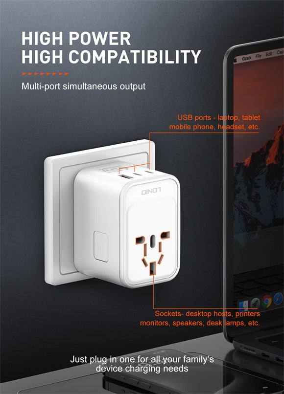 LDNIO  3 USB Ports 65W GaN Travel Adapter Z6