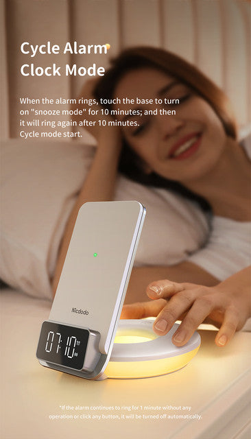 Mcdodo CH-1610 4-in-1 Desktop Wireless Charger with Alarm & Night Lamp  html Copy code