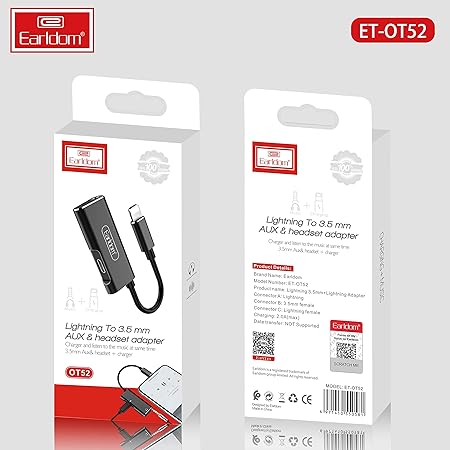 Earldom 2-in-1 Lightning Adapter to Lightning Charger and AUX 3.5mm