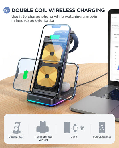 JOYROOM 3 in 1 Magnetic Charging Station for phone for watch for earphone JR-WQN01 - Saif Al Najmi Kw