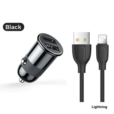 3.1A dual USB Car Charger with Cable C-A06 - Black - Saif Al Najmi Kw