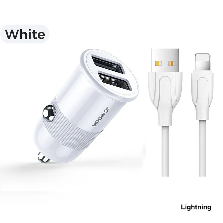 3.1A dual USB Car Charger with Cable C-A06 - White - Saif Al Najmi Kw