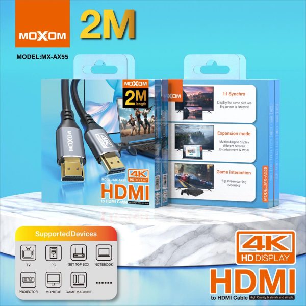 MOXOM MX-AX55 HDMI To HDMI 2.0 Cable Support 4K HD Display TV Projector Monitor Game Machine Universal 2 Meter AX55 - Saif Al Najmi Kw