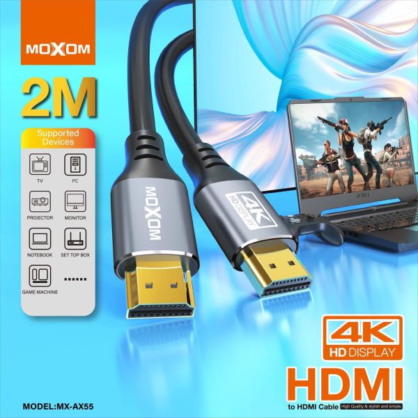 MOXOM MX-AX55 HDMI To HDMI 2.0 Cable Support 4K HD Display TV Projector Monitor Game Machine Universal 2 Meter AX55 - Saif Al Najmi Kw