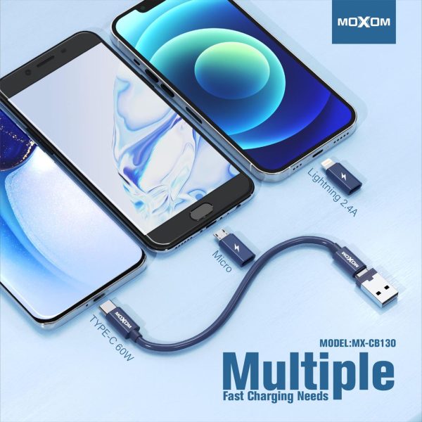 MOXOM MX-CB130 60W CABLE COMBINATION SET PD25W PHONE HOLDER 3 IN 1 CABLE  - Saif Al Najmi Kw