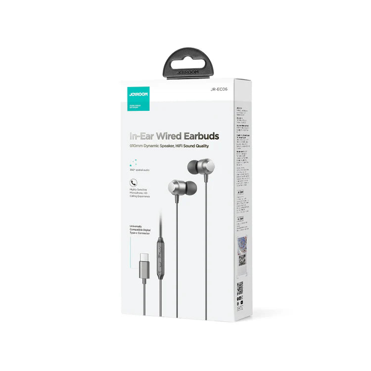 TYPE-C Series In-Ear Metal Wired Earbuds JR-EC06 - Black - Saif Al Najmi Kw