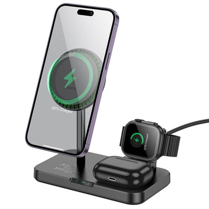 Hoco 3 in 1 Magnetic Wireless Fast Charger CQ12 - Fast Charging for Smartphone, Apple Watch, and AirPods