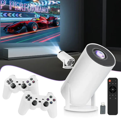 Wireless Smart Gaming Projector (4K) | 5000 Lumens | Android 11 | 64GB with 2 Controllers (M300 MAX)