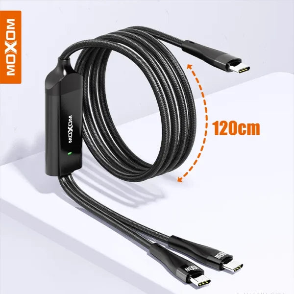 MOXOM 2023 Hot Selling 2 in1 usb-c 100w Pd Charging Data Cable LED Display Type C Charging for USB C Laptop - Saif Al Najmi Kw