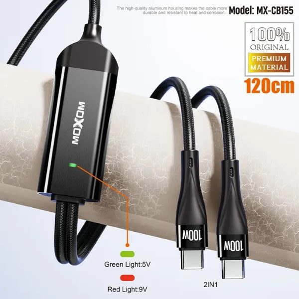 MOXOM 2023 Hot Selling 2 in1 usb-c 100w Pd Charging Data Cable LED Display Type C Charging for USB C Laptop - Saif Al Najmi Kw