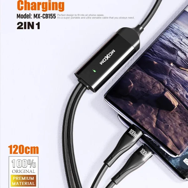 MOXOM 2023 Hot Selling 2 in1 usb-c 100w Pd Charging Data Cable LED Display Type C Charging for USB C Laptop - Saif Al Najmi Kw