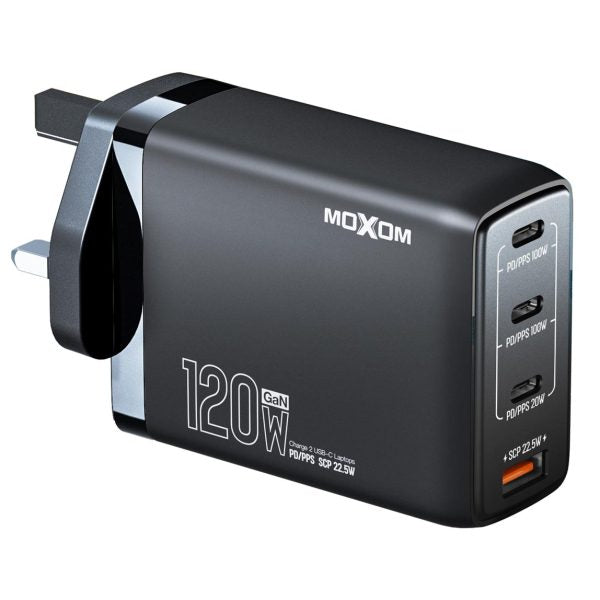 Moxom MX-HC105 PD 120W Charge 2 Usb-c Laptops PD GaN 4Ports Fast Charger Support Laptop Tablet Phone Uk Plug - Saif Al Najmi Kw