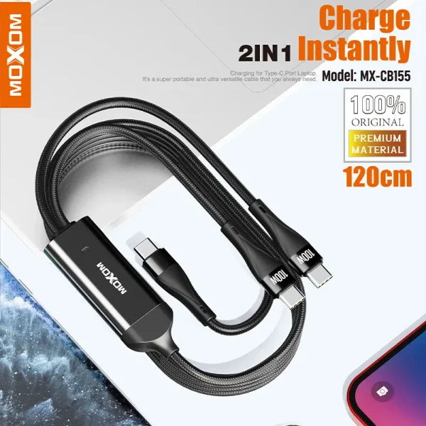 MOXOM 2023 Hot Selling 2 in1 usb-c 100w Pd Charging Data Cable LED Display Type C Charging for USB C Laptop - Saif Al Najmi Kw