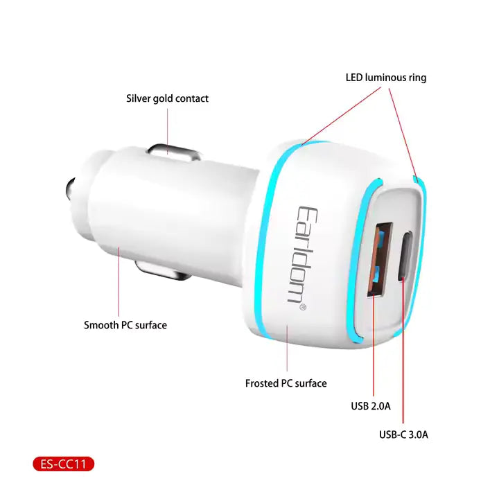 Earldom ES-CC11 Car Charger With PD type c to type C Cable