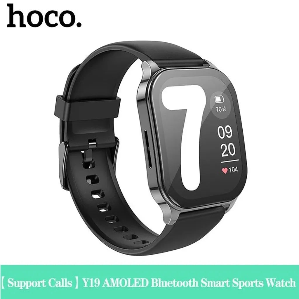 Hoco Y19 AMOLED Bluetooth Smart Sports Watch 1.96 Inch, IP68 Waterproof - Black