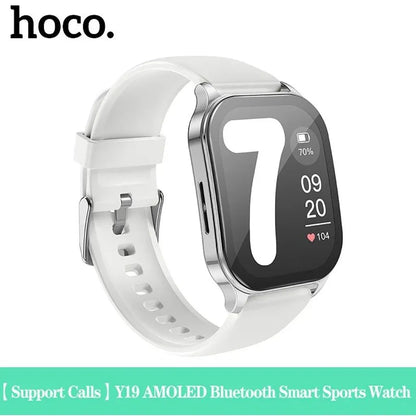 Hoco Y19 AMOLED Bluetooth Smart Sports Watch 1.96 Inch, IP68 Waterproof - White