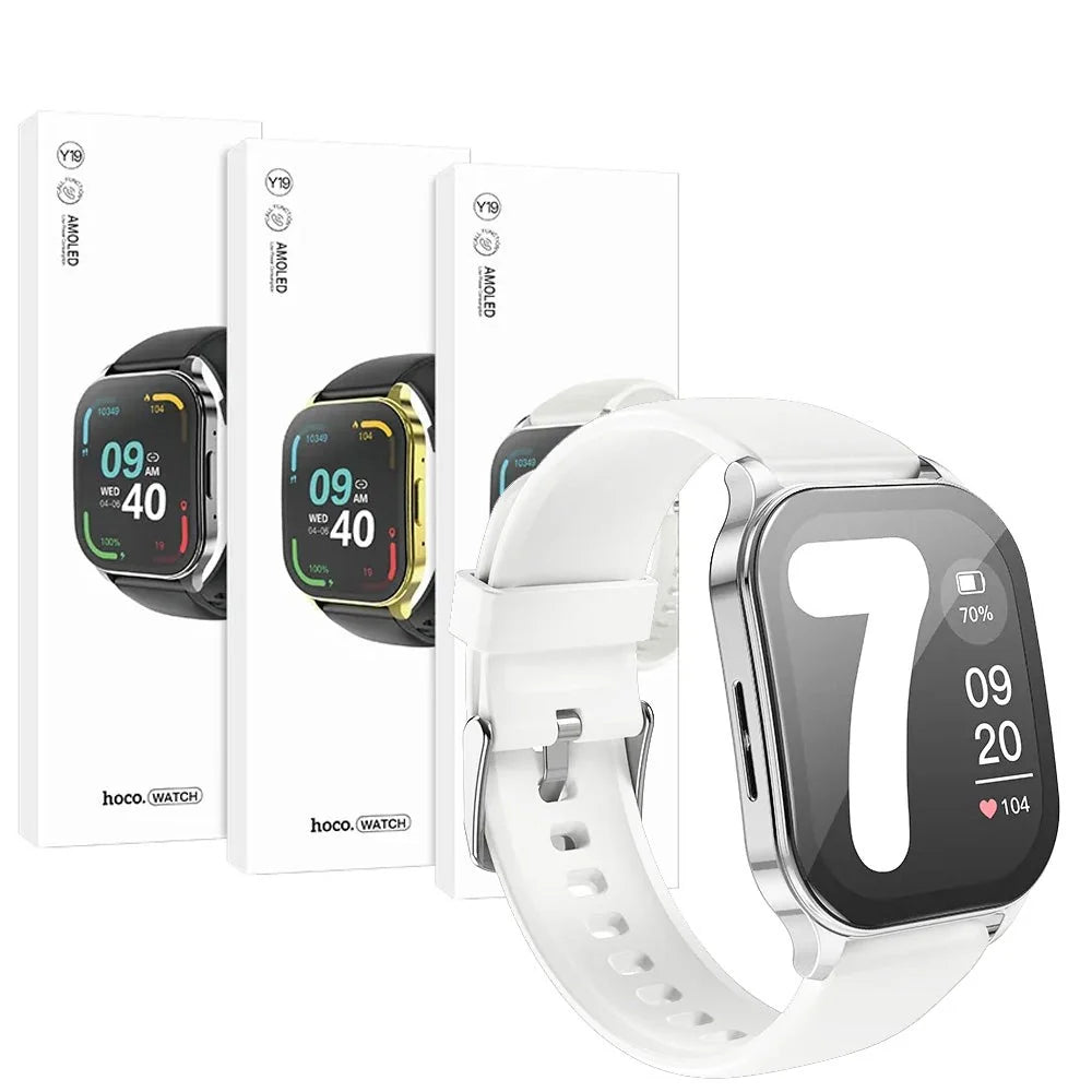 Hoco Y19 AMOLED Bluetooth Smart Sports Watch 1.96 Inch, IP68 Waterproof - White