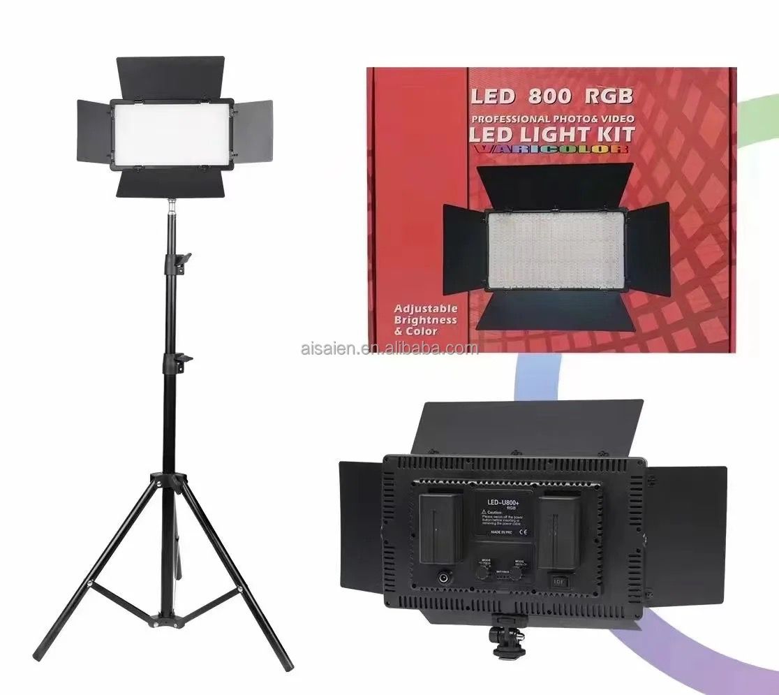 LED 800 RGB Light with Tripod Stand, Battery & Adapter - Adjustable Lighting for Photography