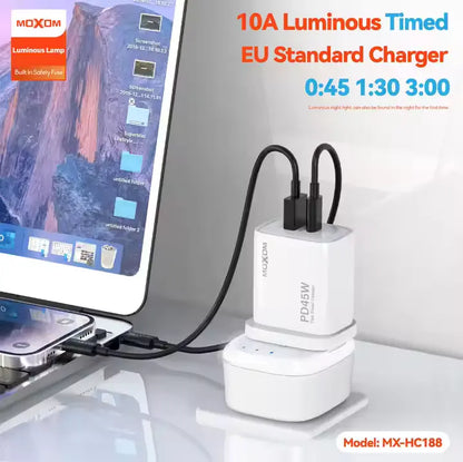 MOXOM Universal Travel Multi Port USB Wall Charger 10A EU Timing luminous conversion plug socket